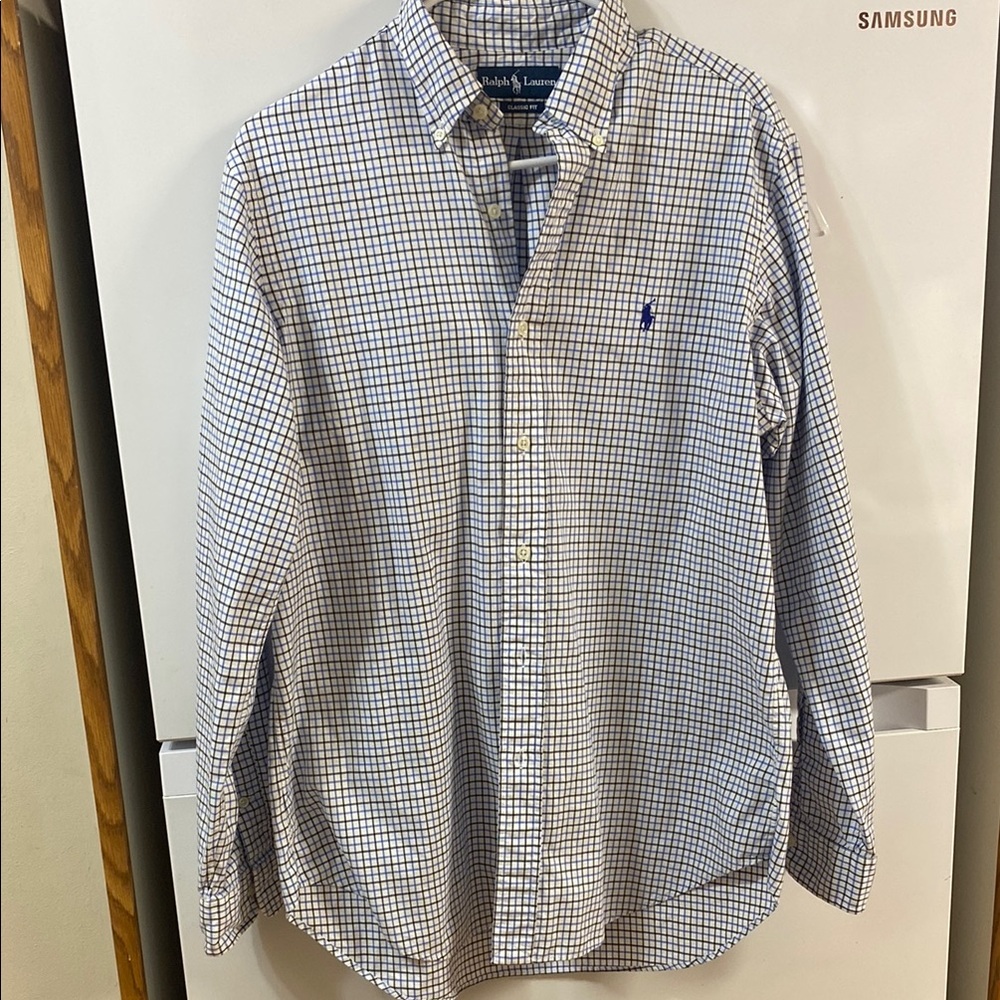 Polo by Ralph Lauren Men's White and Blue Plaid Shirt